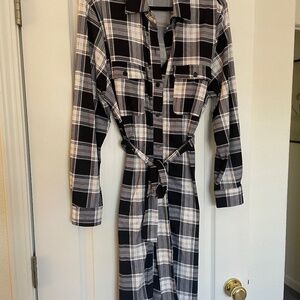 Long sleeve black plaid cotton dress